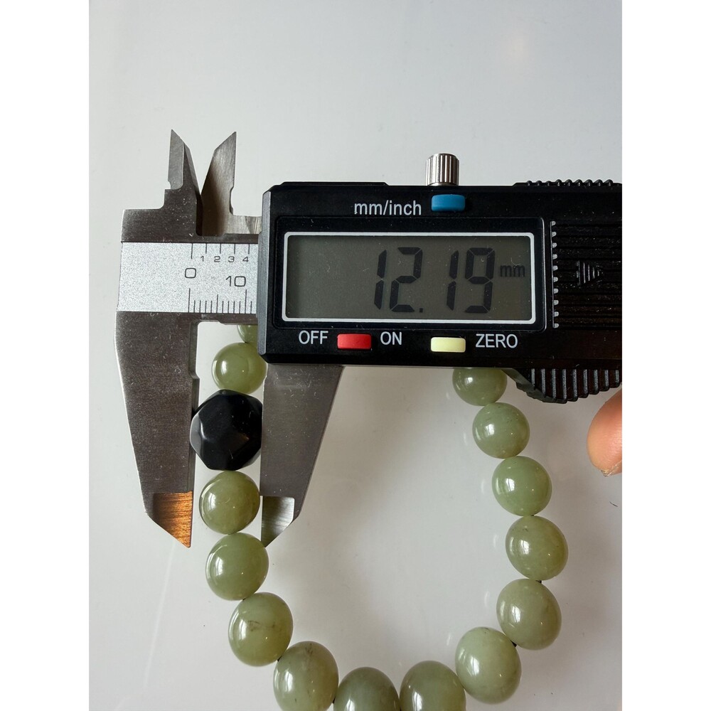 Natural icy Green Nephrite Jade Bracelet Ink Jade Accent Bead 10mm Celadon - Picture 7 of 8